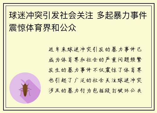 球迷冲突引发社会关注 多起暴力事件震惊体育界和公众 球迷冲突引发社会关注 多起暴力事件震惊体育界和公众